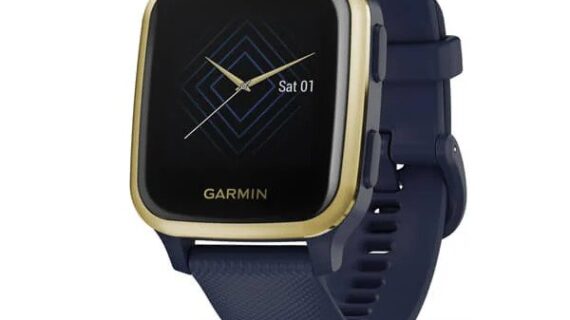 Garmin Venu SQ Music Edition - Light Gold Aluminium Bezel with Navy Case and Silicone Band