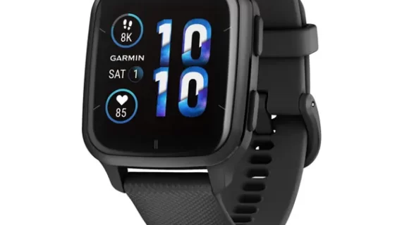 Garmin Venu Sq 2 – Music Edition Slate Aluminum Bezel with Black Case and Silicone Band