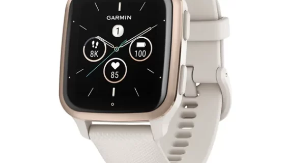 Garmin Venu Sq 2 – Music Edition Peach Gold Aluminum Bezel with Ivory Case and Silicone Band